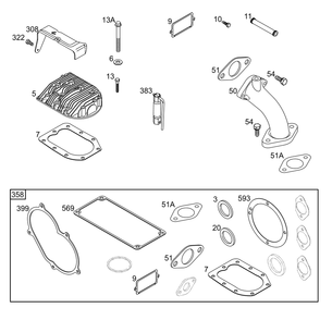 Cylinder Head Group Diagram and Parts List for 326431-3521-08 200000 - 399999 Briggs and Stratton Engine